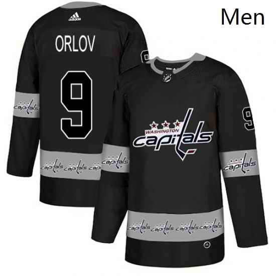Mens Adidas Washington Capitals 9 Dmitry Orlov Authentic Black Team Logo Fashion NHL Jersey
